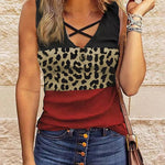 Leopard-paneled V-neck top