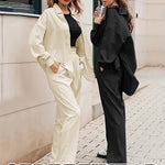 Women 2 Piece Outfits Sets Linen Button Down Long Sleeve Shirts and Wide Leg Pants Sets - Nadorine (Us Only)