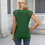 Nadorine Women's Lace Cap Sleeve Tops Pleated Tank Tops