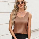 Nadorine Silk Satin Tank Tops for Women Scoop Neck Sleeveless Tops