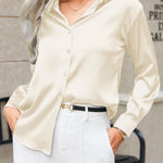 Nadorine Women's Satin Blouse V-Neck Causal Satin Blouses (DE Only)