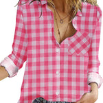 Nadorine Women's Long Sleeve Button Down Flannel Shirts Plaid Shacket