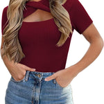 Zeagoo Womens Short Sleeve T Shirts 2024 Summer Casual Knit Slim Fit Trendy Basic Cute Sweater Tops