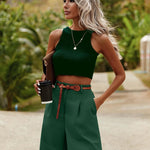 Nadorine Shorts Casual Elastic High Waist Wide Leg Short Trousers (DE Only)