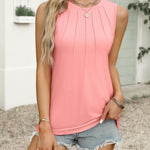 Nadorine Summer Tank Top for Women Pleated High Neck Tops
