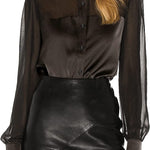 Womens V Neck Button Down Shirts Satin Silk Blouse Mesh Long Sleeve Casual Work Tops - Nadorine (Us Only)