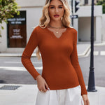 Nadorine Long Sleeve T Shirts Casual V Neck Ribbed Tunic Tops