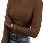 Nadorine Langarmshirt Damen Rundhals Basic T-Shirt