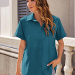 Nadorine Women's Cotton Button Down Shirts Short Sleeve Casual Shirts
