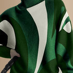 Long Sleeves Loose Contrast Color Split-Joint High Neck Pullovers Sweater Tops