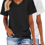 Nadorine 2 Pack Short Sleeve Shirts Casual Soft V Neck Basic Tee