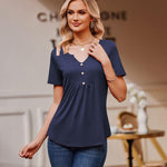 Nadorine Tunic Tops V Neck Loose Fit Short Sleeve Shirt (DE Only)