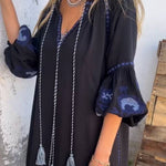 V-neck Bell Sleeve Embroidered Dress