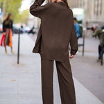 Women 2 Piece Outfits Sets Linen Button Down Long Sleeve Shirts and Wide Leg Pants Sets - Nadorine (Us Only)