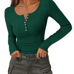 Slim Button Ribbed Knit Basic Tee Henley T Shirt (US Only)