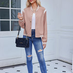 Nadorine Women's Bomber Jacket Casual Striped Button Down Coat