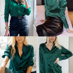 Nadorine Women's Satin Blouse V-Neck Causal Satin Blouses (DE Only)