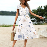 Nadorine Women's Casual Dress Flutter Button Down Tiered Flowy Dress
