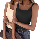 Nadorine 2 Packs Womens Ribbed Tank Tops Square Neck Tops