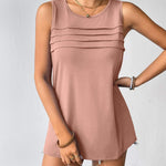 Nadorine Tank Top Blouses Scooped Neck Pleated Front Shirts