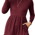 Nadorine Women's Autumn Dress Long Sleeve Round Neck Knitted Dress