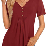 Nadorine Tunic Tops V Neck Loose Fit Short Sleeve Shirt (DE Only)