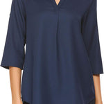 Women's Business Casual V Neck Cuffed Sleeves Work Blouse Top - Nadorine (Us Only)
