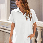 Nadorine Women's Cotton Button Down Shirts Short Sleeve Casual Shirts