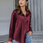 Nadorine Women's Satin Blouse V-Neck Causal Satin Blouses (DE Only)