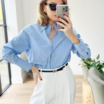 Nadorine Cotton Button Down Shirts Long Sleeve V Neck Tops