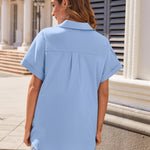 Nadorine Women's Cotton Button Down Shirts Short Sleeve Casual Shirts