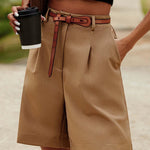 Nadorine Shorts Casual Elastic High Waist Wide Leg Short Trousers (DE Only)
