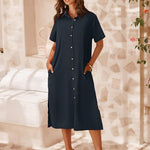 Nadorine Women's Short Sleeve Button Down Blouse Dress