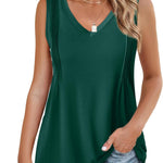 Nadorine Pleated Tank Tops Loose Fit V Neck Sleeveless Tops