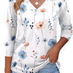 Nadorine 3/4 Length Sleeve Womens Tops Casual V Neck Shirts Soft Basic Tees Business Work Blouses