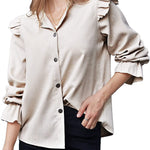 Women Corduroy Shirts Long Sleeve Button Down Shacket Jacket Ruffle Blouses Top S-XXL - Nadorine (Us Only)