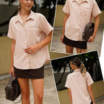 Nadorine Short Sleeve Button Down Shirt Casual Loose Fit Blouses