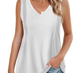 Nadorine Pleated Tank Tops Loose Fit V Neck Sleeveless Tops