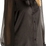 Womens V Neck Button Down Shirts Satin Silk Blouse Mesh Long Sleeve Casual Work Tops - Nadorine (Us Only)