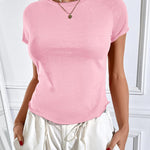 Zeagoo Womens Basic T-Shirts Crewneck Short Sleeve Curved Hem Summer Crop Tops Fitted Tees Y2k Clothing