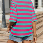 Nadorine Oversized Loose Fit Short Sleeve Striped Tops