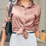 Nadorine Women's Satin Blouse V-Neck Causal Satin Blouses (DE Only)