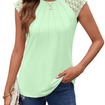 Nadorine Women's Lace Cap Sleeve Tops Pleated Tank Tops