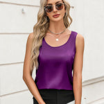 Nadorine Silk Satin Tank Tops for Women Scoop Neck Sleeveless Tops