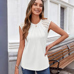 Nadorine Women's Lace Cap Sleeve Tops Pleated Tank Tops