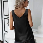 Nadorine Women's Satin Tank Top Sleeveless Blouse Top