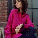 Nadorine Cotton Button Down Shirts Long Sleeve V Neck Tops