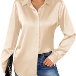 Nadorine Women's Satin Blouse Elegant V-Neck Silk Blouse (DE Only)