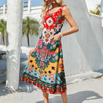 Nadorine Floral Beach Sundress Casual A-Line Midi Tank Dresses