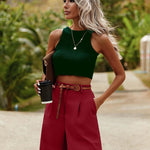 Nadorine Shorts Casual Elastic High Waist Wide Leg Short Trousers (DE Only)